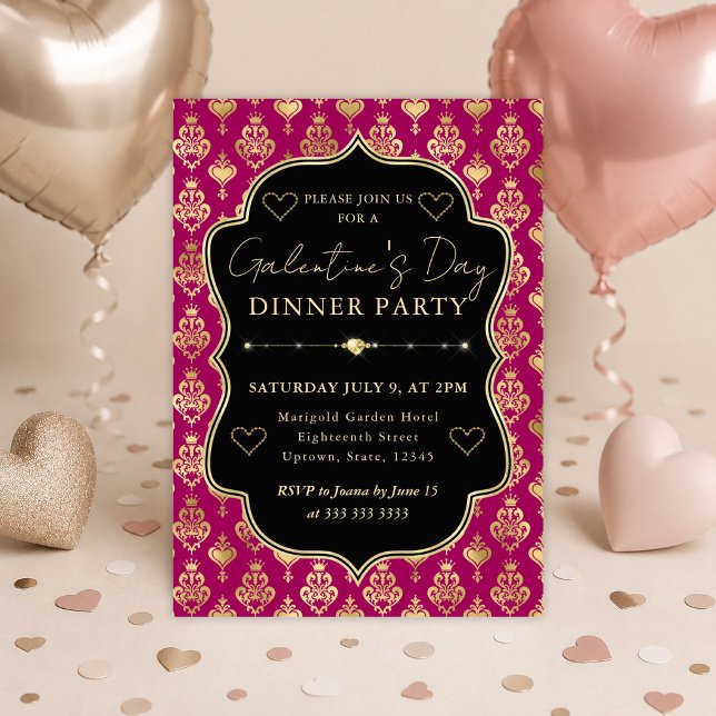 Convites Festa de Galentine's Jantar com Coração em Damasco (Criador carregado)
