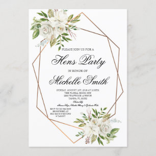 Convites Festa de Galinha Geometrica Floral Boho Branca