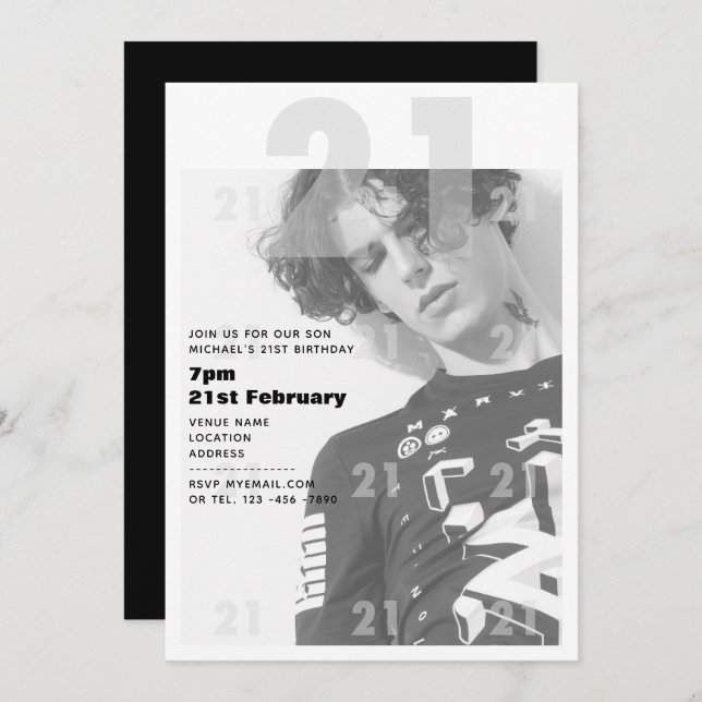 Convites Festa de Garota do aniversário de 21 anos Moderno  (Frente/Verso)