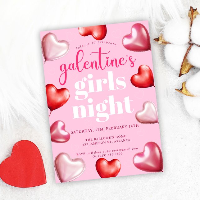 Convites Festa de Garota Rosa Rosa do Dia de Galentine (Galentine's Day Pink Fun Girly Party Invitation)