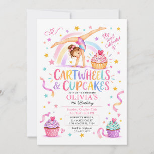 Convites Festa de Ginástica Menina Cartwheels & Cupcakes BD