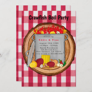 Convites Festa de Gingham Crawfish, da Red Watercolor