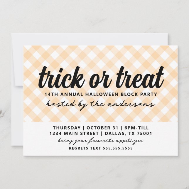 Convites Festa de Gingham do Halloween (Frente)