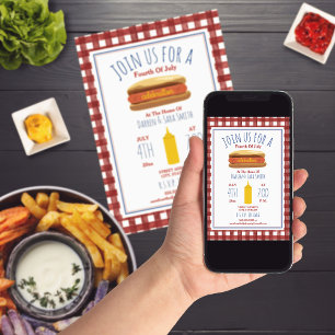 Convites Festa de Gingham Vermelho de Mostarda Quente 4 de 