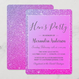 Convites Festa de Glitter Hen, Roxo