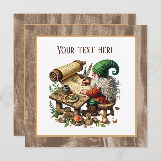 Convites Festa de Gnomo escrevendo (Frente/Verso)