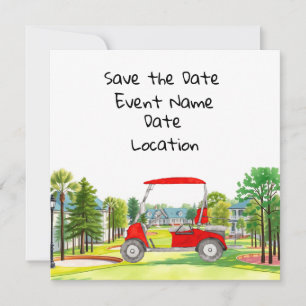 Convites Festa de Golfe Save the Date com carrinho de golfe