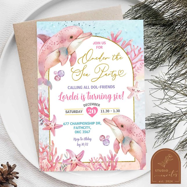 Convites Festa de Golfinhos Rosa Primeira Rapariga de Anive (Criador carregado)