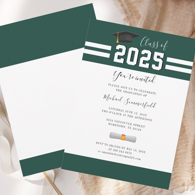 Convites Festa de Graduação 2025 Green White Formando (Graduation 2025 Green White Grad Party Invitation)
