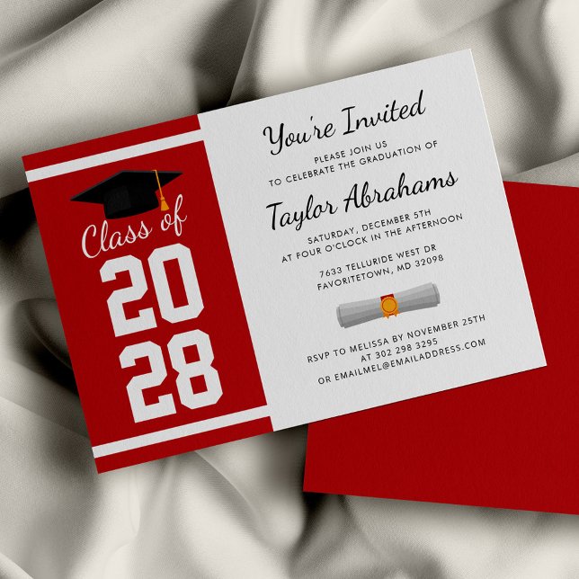 Convites Festa de Graduação 2025 Red White Formando (Red and White Graduation 2024 Party Invitation)