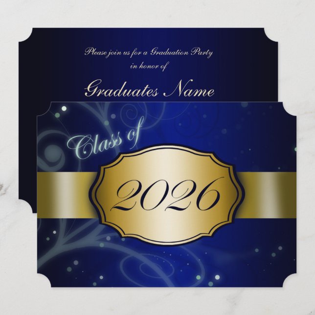 Convites Festa de Graduação Blue and Gold 2026 (Frente/Verso)