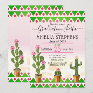 Convites Festa de Graduação Boho Chic Cactus