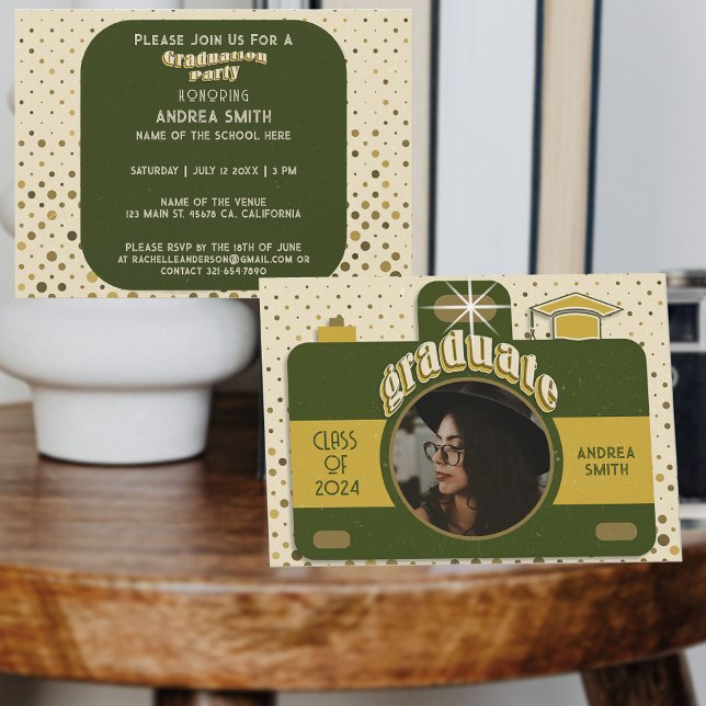 Convites Festa de Graduação Boho Retro Adicionar Foto Ponto (Criador carregado)