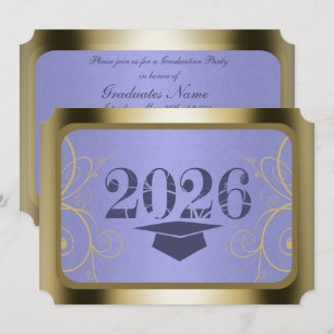 Convites Festa de Graduação Colheita Azul Céu/Quadro Dourad