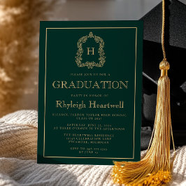 Convites Festa de Graduação com Brasão de Monograma Dourado