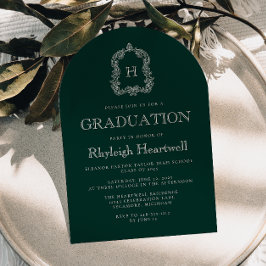 Convites Festa de Graduação com Crista de Monograma Verde E