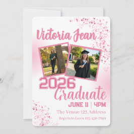 Convites Festa de Graduação com Estrelas Rosa e Imagens
