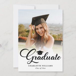 Convites Festa de Graduação com Fonte de Foto Preta Moderna