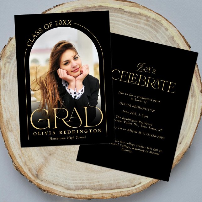 Convites Festa de Graduação com Foto de Arco Dourado Preto  (Criador carregado)