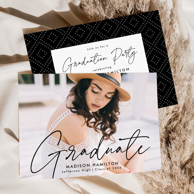 Convites Festa de Graduação com Foto em Letra Preta Moderna (Criador carregado)