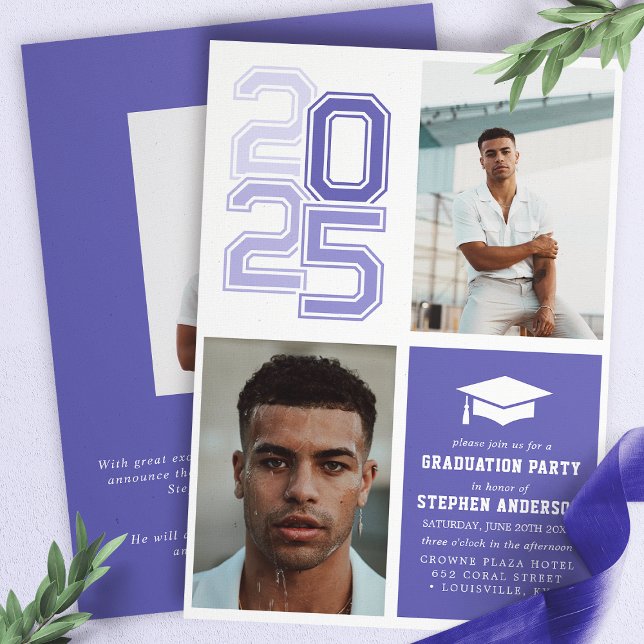 Convites Festa de Graduação com Foto em Roxo Moderno de Uni (Criador carregado)
