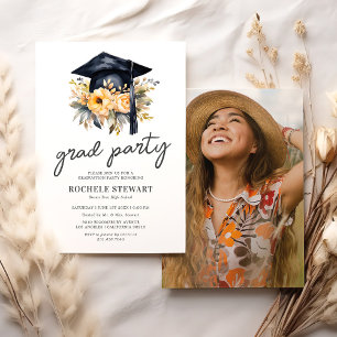 Convites Festa de Graduação com Foto Floral Amarela Elegant