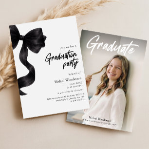 Convites Festa de Graduação com Foto Moderna e Laço Preto E