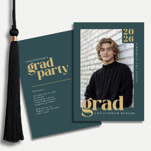 Convites Festa de Graduação com Foto Moderna em Verde Turqu