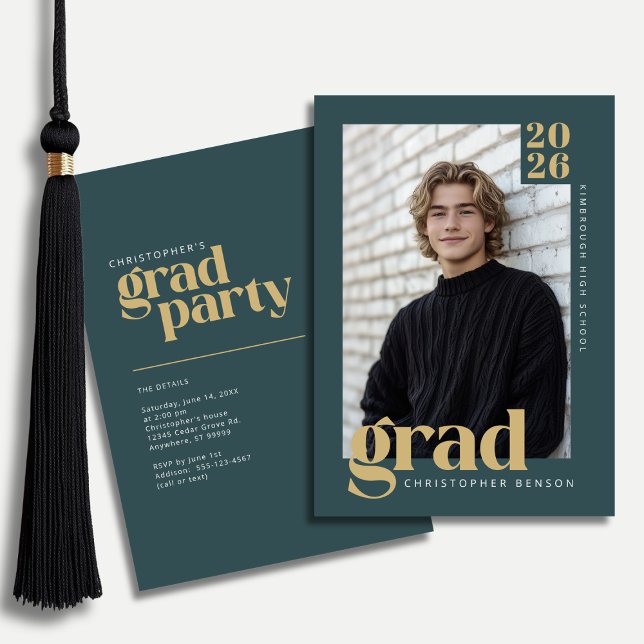 Convites Festa de Graduação com Foto Moderna em Verde Turqu (Criador carregado)