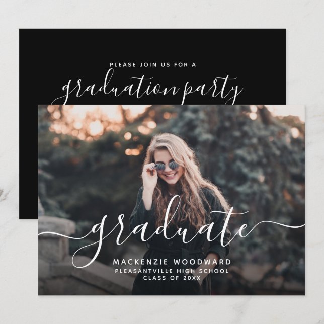 Convites Festa de Graduação com Foto Personalizada e Letra  (Frente/Verso)