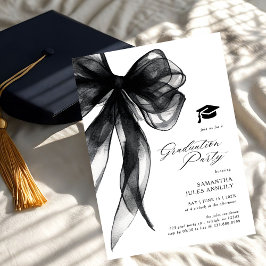 Convites Festa de Graduação com Laço Preto Moderno e Elegan