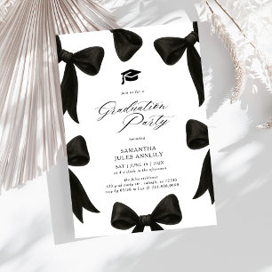 Convites Festa de Graduação com Laço Preto Moderno e Elegan