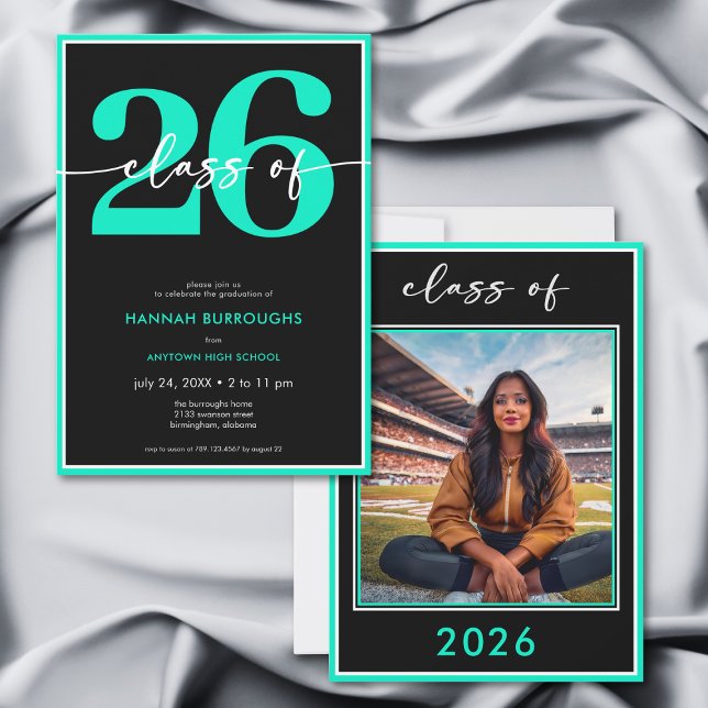 Convites Festa de Graduação com Roteiro Moderno Mínimo Aqua (Modern Minimal Aqua Script Graduation Party Invitation)