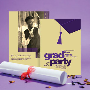 Convites Festa de Graduação com Tipografia Roxa Moderna Fot