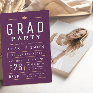 Convites Festa de Graduação com Tipografia Simples Moderna 