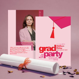 Convites Festa de Graduação com Tipografia Vermelha e Rosa 