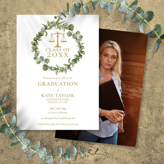 Convites Festa de Graduação da Faculdade de Direito com Gri (Elegant Garland Photo Law School Graduation Party Invitation)