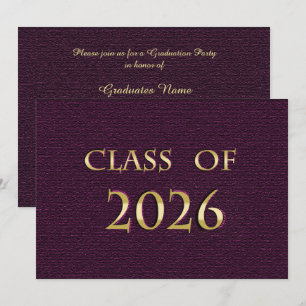 Convites Festa de Graduação da Turma de 2026 Roxo e Dourado