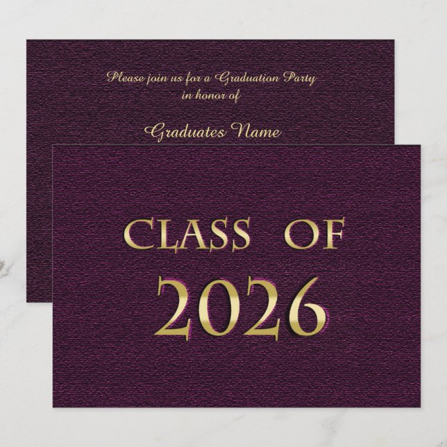 Convites Festa de Graduação da Turma de 2026 Roxo e Dourado (Frente/Verso)