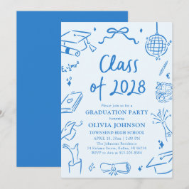 Convites Festa de Graduação da Turma de 2028 Desenhada à Mã
