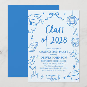 Convites Festa de Graduação da Turma de 2028 Desenhada à Mã