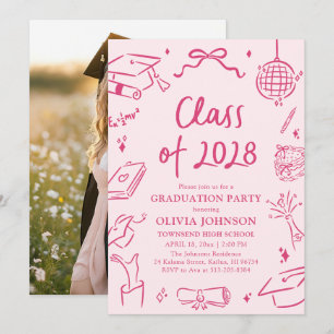 Convites Festa de Graduação da Turma de 2028 Desenhada à Mã