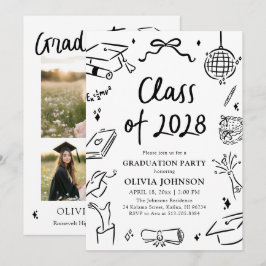 Convites Festa de Graduação da Turma de 2028 Desenhada à Mã