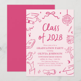 Convites Festa de Graduação da Turma de 2028 Desenhada à Mã