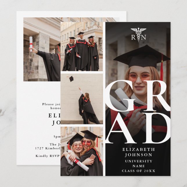 Convites Festa de Graduação de Enfermagem RN Moderno 5 Foto (Frente/Verso)