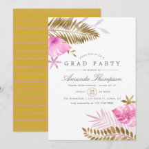 Festa de Graduação de Folhas Tropicais Rosa e Dour