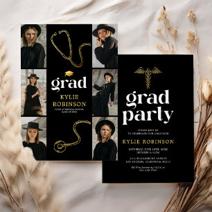 Convites Festa de Graduação de Fotos Médicas Ouro Negro