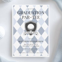 Festa de Graduação de Golfe Moderno Azul Preto Ele