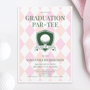 Convites Festa de Graduação de Golfe Préppy Rosa e Verde Mo