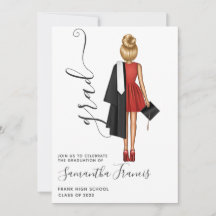 Festa de Graduação de Menina Elegante em Vermelho,